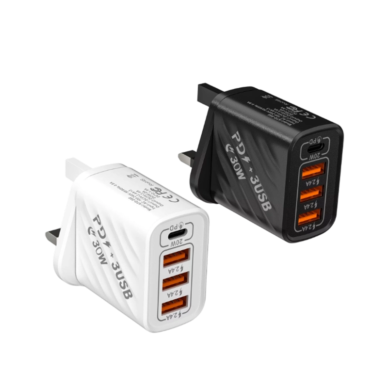 TM-斜紋3USB+PD英規充電器 插頭